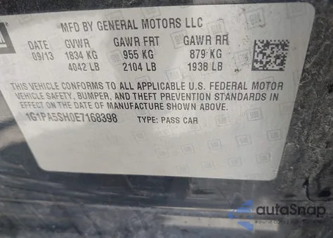 2014 Chevrolet Cruze Ls Auto from USA, damaged, VIN 1G1PA5SH0E7168398